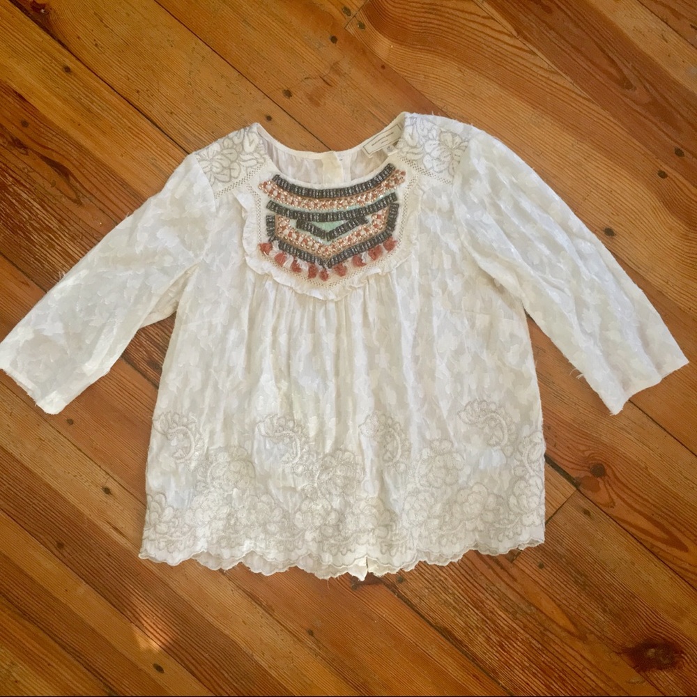 Anthropologie Embellished Lacey Peasant Top - Picture 4 of 7